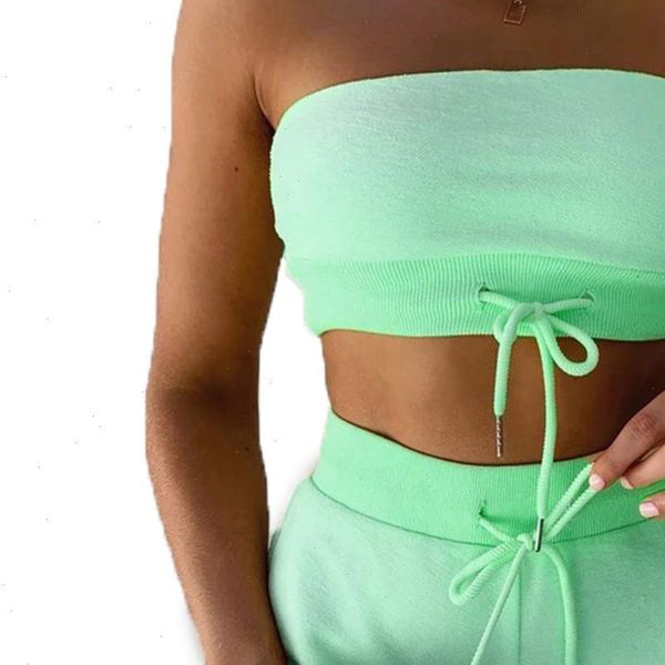 

summer women two piece outfits solid color drawstrings wrapped chest short crop shorts seaside sport outwear ladies set, Gray