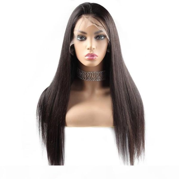 

130% density straight lace front human hair wigs for black women brazilian remy full lace hair wigs pre plucked, Black;brown