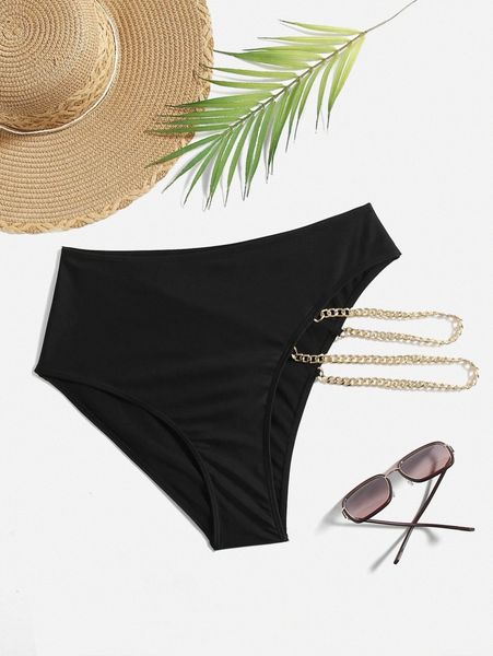 

plus chain decor bikini bottom c6so#, Black
