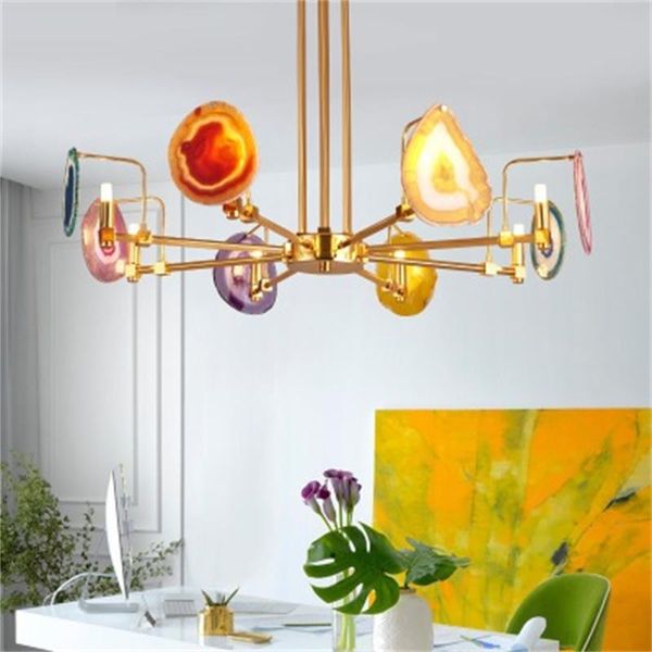 

light luxury agate piece led chandelier dining room living room high-end club pendant lamps model room l chandelier lighting