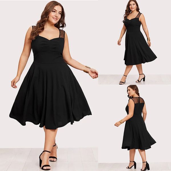 

sale plus size womens vintage swing dress ladies sleeveless party skater dresses black summer a line midi dresses femme d30 y0118, Black;gray