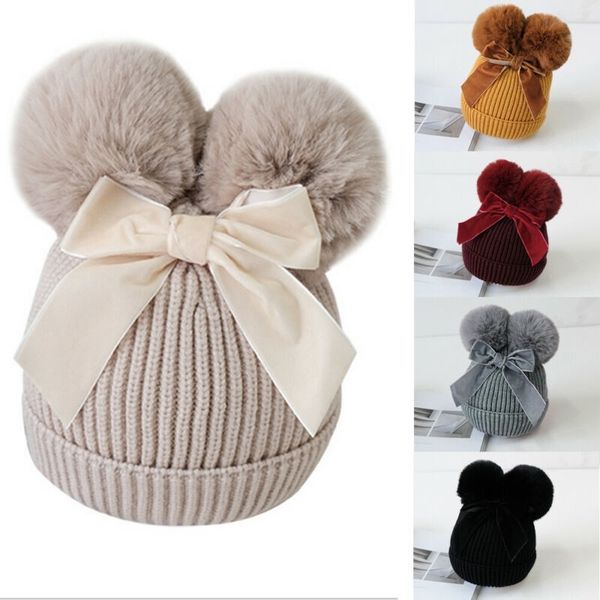 

baby stuff double pompom hat winter knitted kids baby girl hat warm thicker children infant beanie cap bonnet casquette enfant y201024, Blue;gray