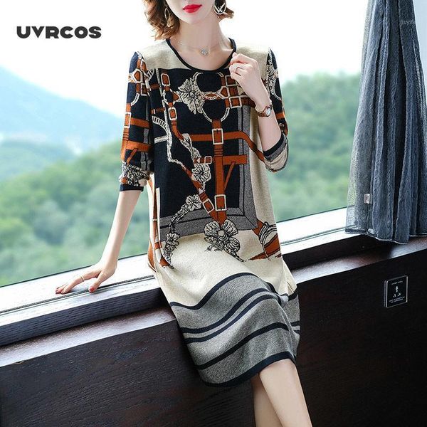 

uvrcos jacquard knitted sweater dress women 2020autumn winter fashion o-neck long sleeve knee-length bottom dresses, White;black