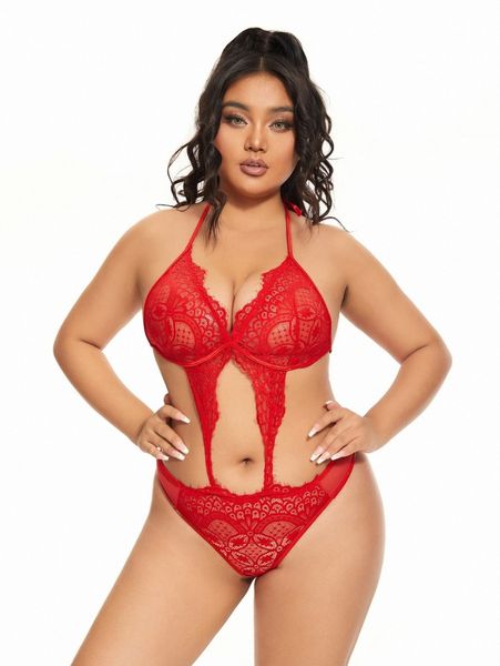 

plus eyelash lace teddy bodysuit 06wk#, Black;white