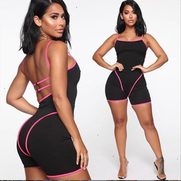

casual sporty active wear backless playsuit push up strap rompers womens jumpsuit workout fitness biker playsuits, Black;white
