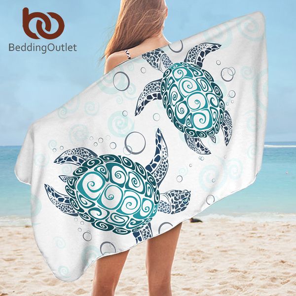 BeddingOutlet Telo da bagno tartaruga per il bagno Telo mare in microfibra tartaruga per adulti Blu Bianco Cartoon Animale marino Coperta Y200429