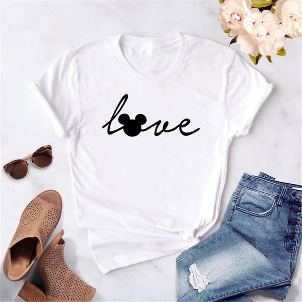 

love mouse print women tshirt cartoon cute casual funny t shirt for lady girl tee graphic summer t-shirt tee female, White