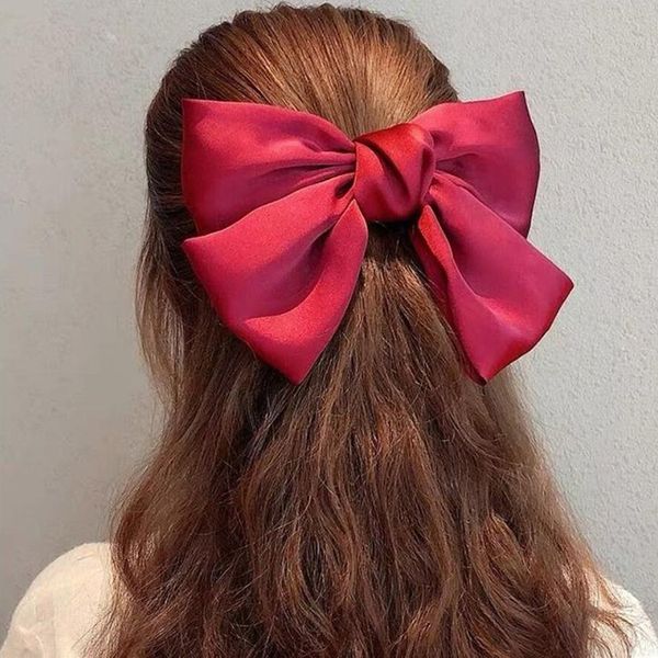 

baby girls hairbow clips 2020 fashion lovely solid big bowknot hairpin children's duckbill clip spring clip, Slivery;white