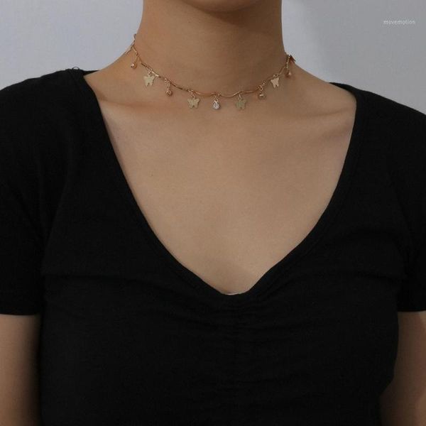 

new fashion women's golden cute sweet butterfly necklace crystal romantic charm girl banquet jewelry gift1, Golden;silver
