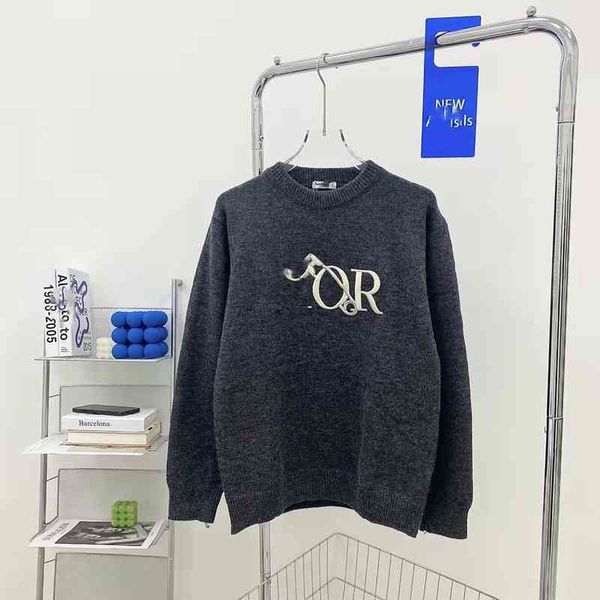 

2022 factory wholesale new + autumn winter pin letter crew neck sweater women's casual loose long sleeve sweater top, Black;gray