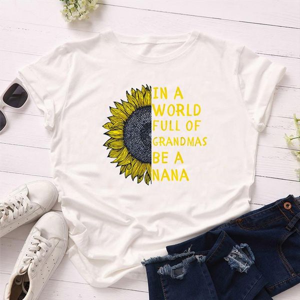 

in a world full of roses be a daisy funny letter flower print t shirt short sleeve femme mujer camisetas lovely girls, White