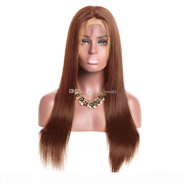

brown human hair wigs silky straight long hair wig bob wigs #4 chololate brown straight hair front lace wig full lace wig, Black;brown