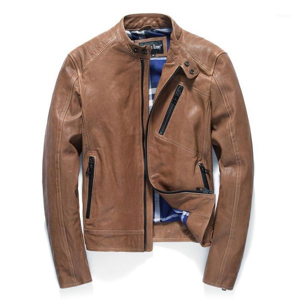 

vintage genuine leather jacket men spring autumn motorcycle leather jacket real sheepskin coat jaqueta couro yy4501, Black