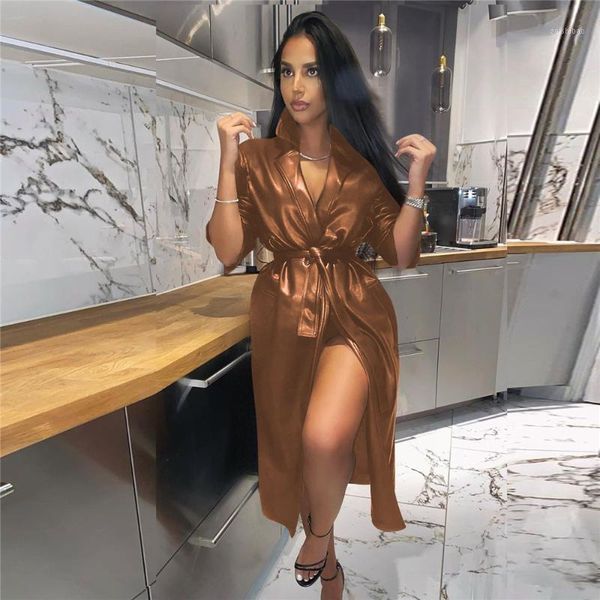 

tmustobe pu leather with belt trench coat women 2021 winter streetwear elegant clothes long fashion oversized outwear female1, Tan;black