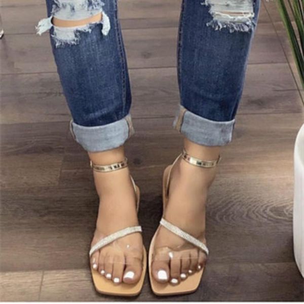 

fashion 2021 women crystal summer sandals flat with square toe cross shoes woman bling flat female shoes big size 36-43, Black