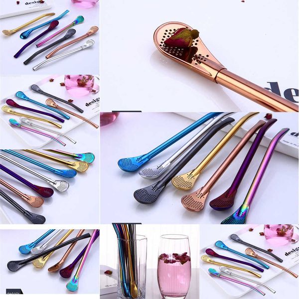 

creative colors 7 304 spoon stainless steel drinking straws bent filter straw drink tea bar coffee spoons luxury stir ktv accessories