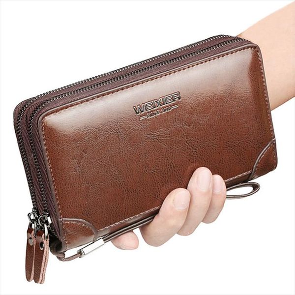 

brand long wallet men double zipper coin pocket purse men wallets casual business card holder vintage large wallet male clutch, Red;black