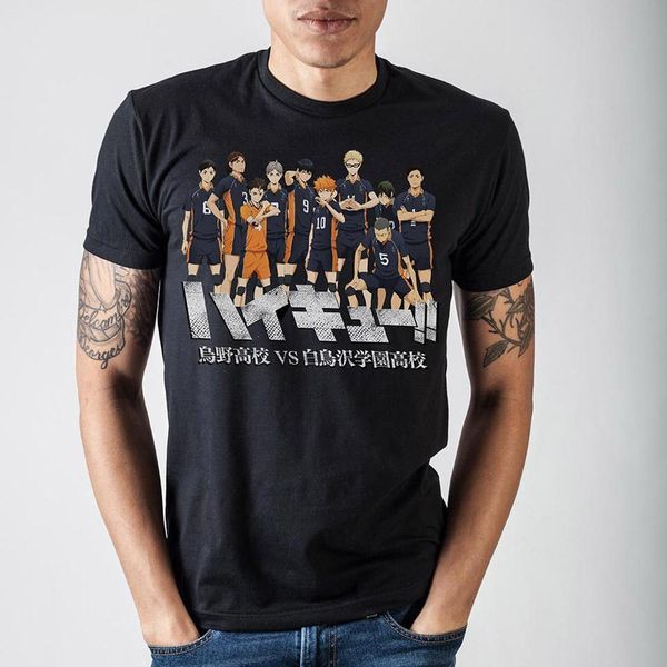 

sport 100% cotton print mens summer haikyuu characters black t-shirt tee shirt