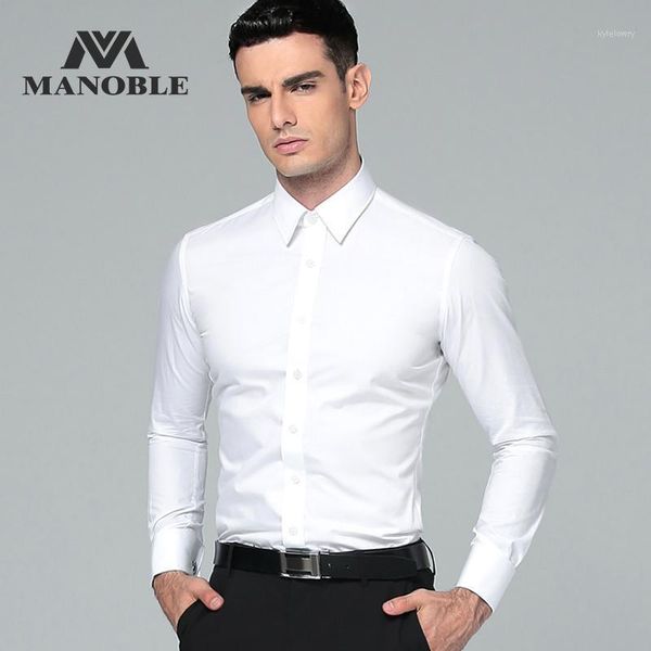 

men's dress shirt 2019 brands new fashion regular fit cufflink shirts business long sleeve business buckle collar solid color1, White;black