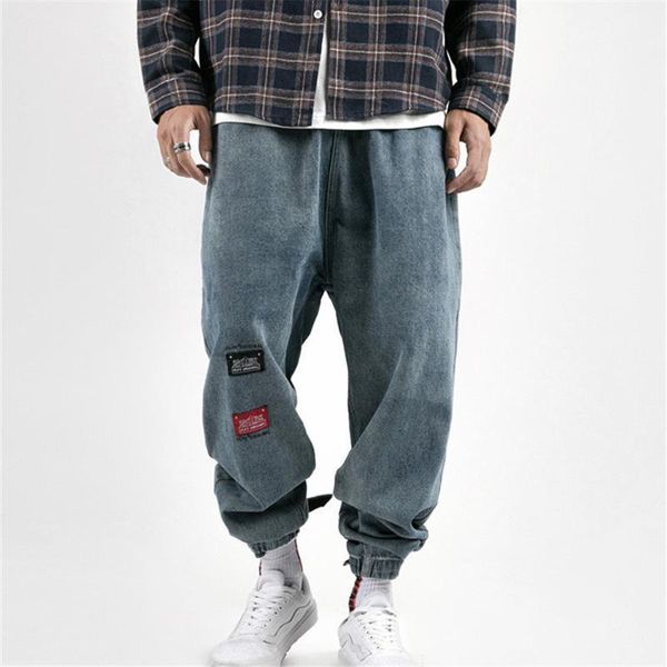 

spring autumn fashion japanese men's jeans pants plus size hip hop casual denim harem pants for male streetwear loose trousers1, Blue