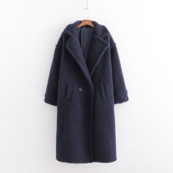 

2021 new autumn winter women navy blue teddy coat stylish female thick warm cashmere jacket casual girls streetwear 9rpm, Black