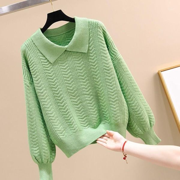 

2019 fall winter women sweet small fresh pullovers sweater turn-down collar cute sweater solid femme long sleeve jumper1, White;black