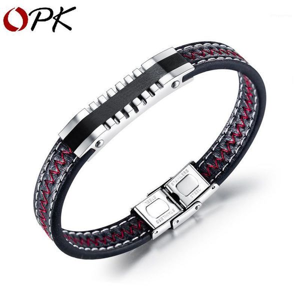 

fast selling new products men's classic locomotive stainless steel leather bracelet european and american popular a1, Golden;silver