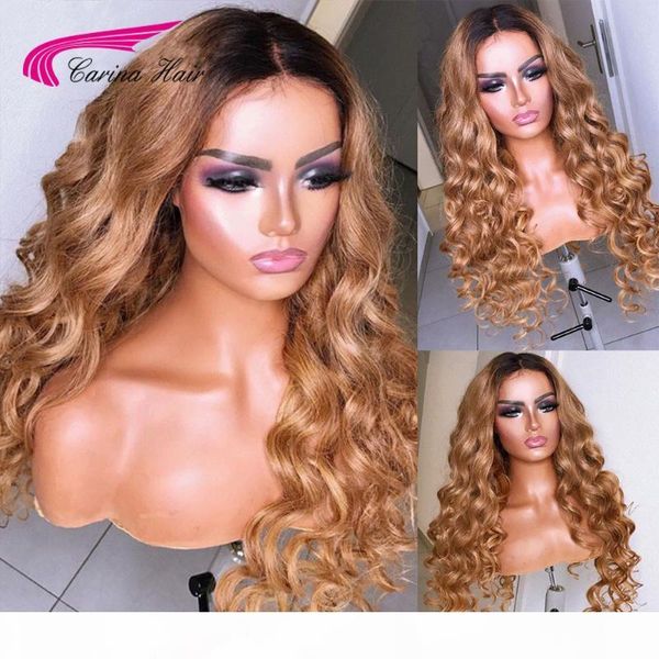 

carina ombre 1b 27 honey blonde human hair lace front wigs preplucked loose deep wave frontal wigs hair with baby, Black;brown