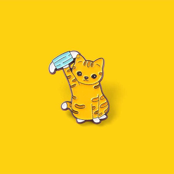 

please wear mask cat brooch cute animal orange cat brooch waist pin cowboy jewelry sweater metal badge, Gray