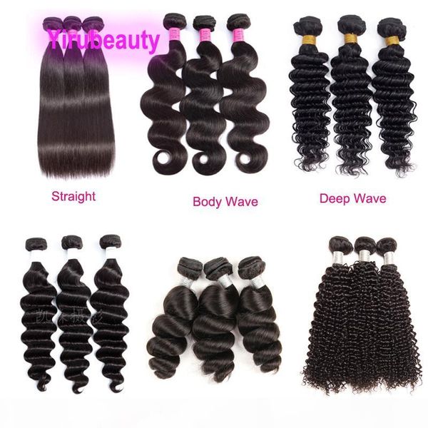 

3pieces straight bundles deep wave kinky curly loose deep three bundles double wefts malaysian 100% human virgin hair wholesale yirubeauty, Black