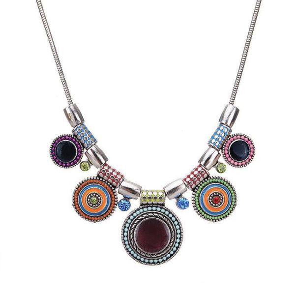 

vintage luxury ethnic choker necklace for women necklaces & pendants bohemia crystal jewelry charms jewellery colar wholesale, Silver