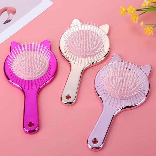 

cute cat ears massage combs salon hairdressing comb hair brush salon hair comb brush hair styling tool hea jllaii, Silver