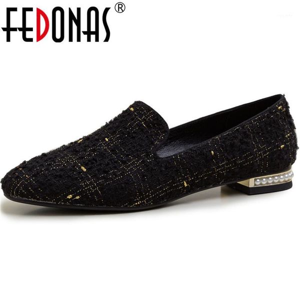 

fedonas pearl metal decoration 2020 pumps fashion thick heels cow patent leather consise shoes pumps new shoes woman1, Black