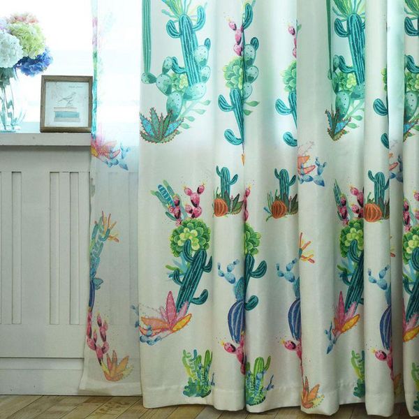 

curtain & drapes simple modern nordic plant personality curtains for living room creative cactus pattern children bedroom tulle