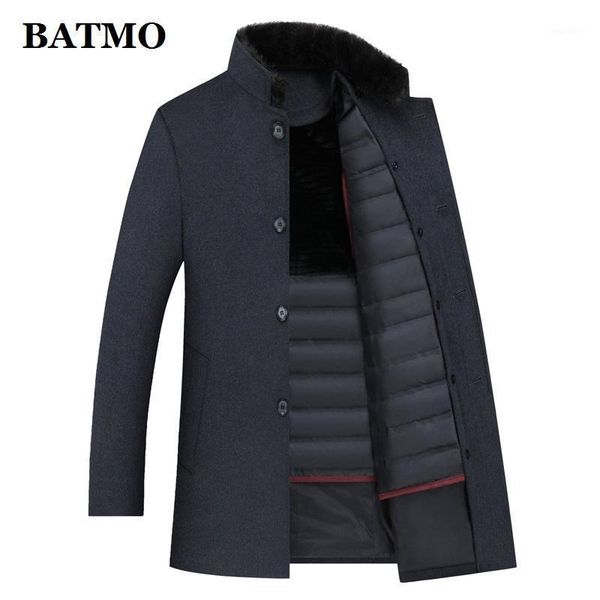 

men's wool & blends batmo 2021 winter trench coat men,men's 90% white duck down jackets ,thicked men,plus-size m-4xl1, Black