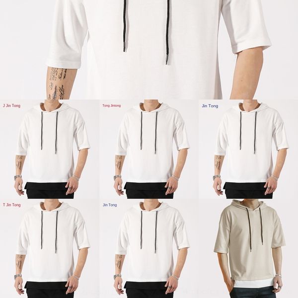 

2020 new spring t-shirt sweater and summer sweater men's hooded 7 4 sleeve casual student holiday two t-shirts japan station yr4uj, Black