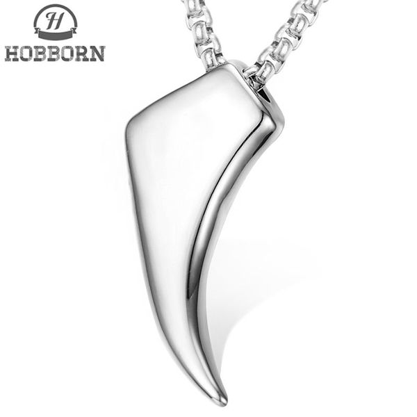 

hobborn casual tooth pendent necklaces for women punk 316l stainless steel necklace men never fade lovely pendents jewelry gifts, Silver