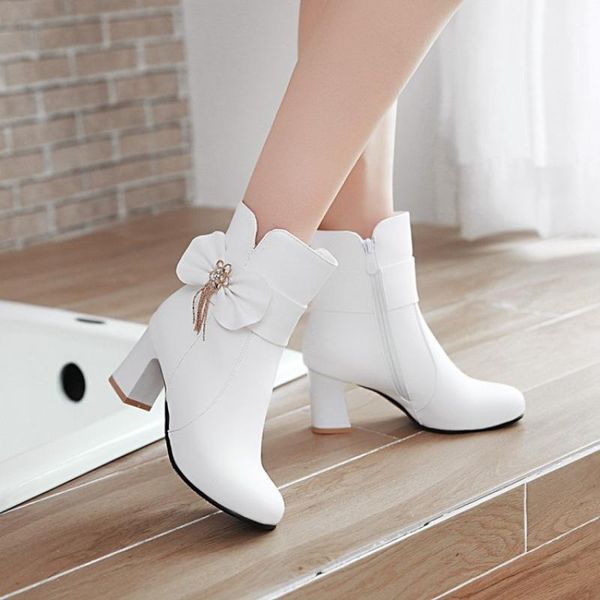 

2020 new korean version of martin boots side zipper bow high heel boots women, Black