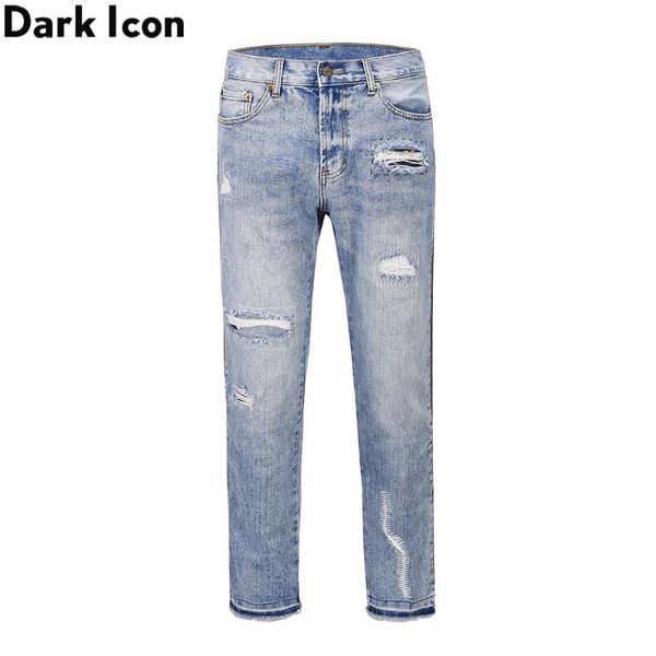 

men's jeans dark size zipper men high street fashion denim pants, Blue