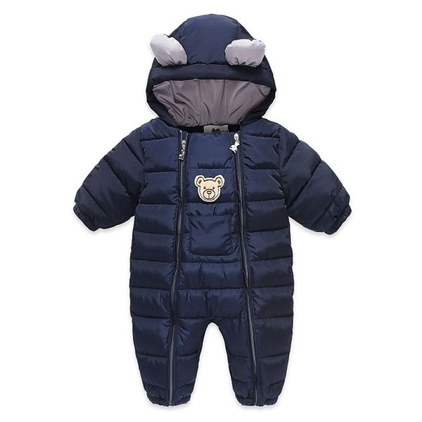 

new winter coat kids baby boy clothes cotton warm long sleeved hooded bear plus velvet newborn baby snowsuit romper y200901, Blue;gray