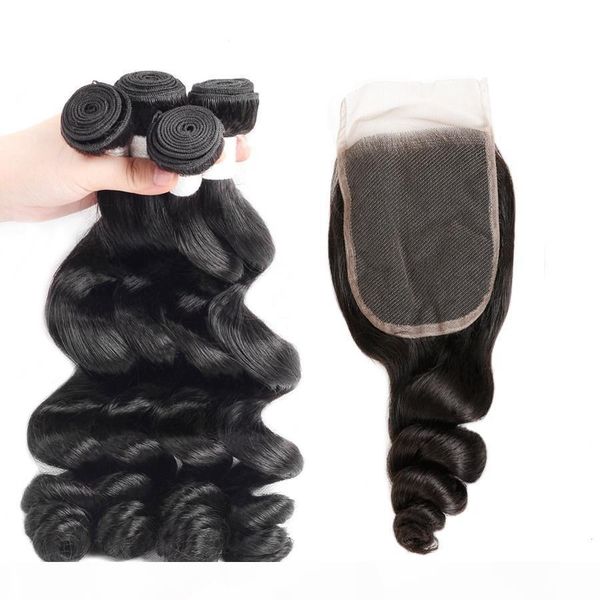 

10a wholesale peruvian hair human hair weave human hair bundles with closure loose wave 4bundles with closure, Black
