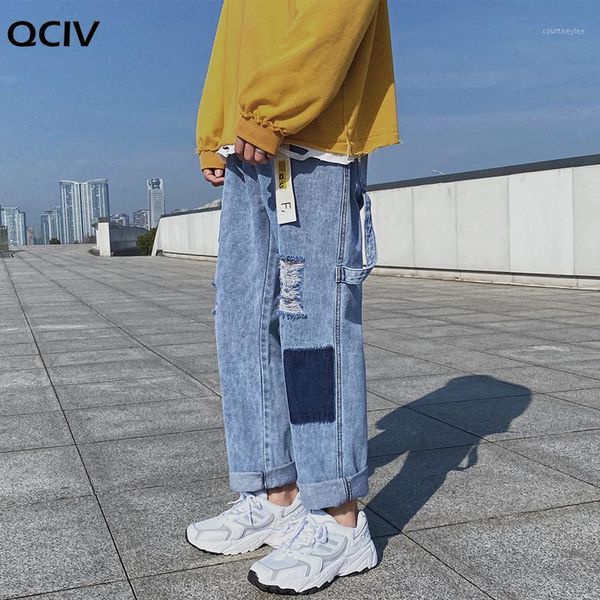 

men patchwork hole ripped jeans mens korean fashions harajuku baggy jeans denim pants punk hip hop black1, Blue