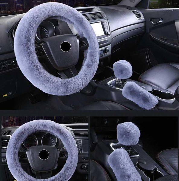 

3pcs/set winter car steering wheel cover universal hand brake gear position gear three-piece cover car interior accessories1