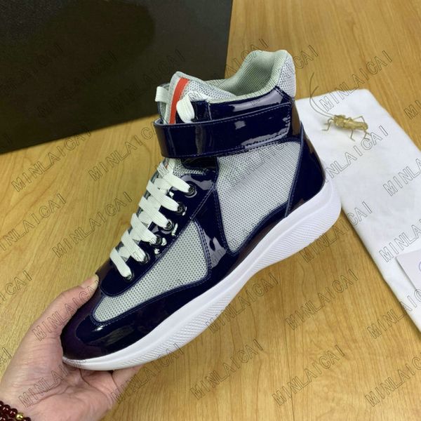 

mens america cup xl patent leather linea rossa high-low-casual sneakers trainers chaussures lace-up flat luxurys designers man shoe, Black