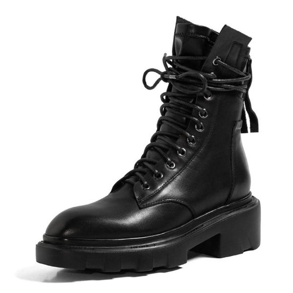 

boots 2021 leather platform cool girl black matin thick bottom women riding ankle bootes cross-tied lace-up ladies shoes