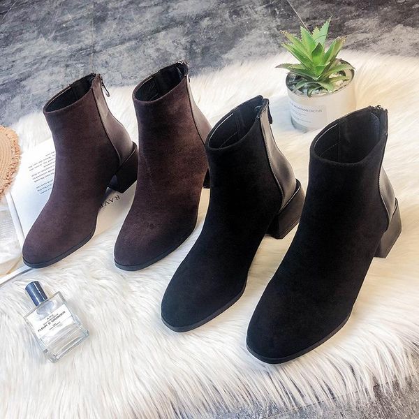 

shoes lady boots boots-women round toe winter footwear luxury designer low rubber med 2020 rock mid-calf large size, Black