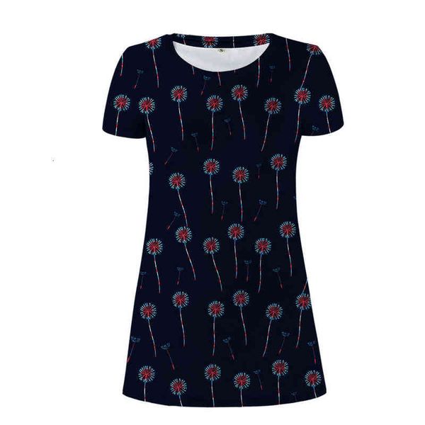 

casual dresses 2022 women's dresses dandelion print round neck skirt, Black;gray