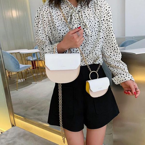 

fashion chain women saddle bag shoulder bags small round handbag chic hit color crossbody messenger bags 2020