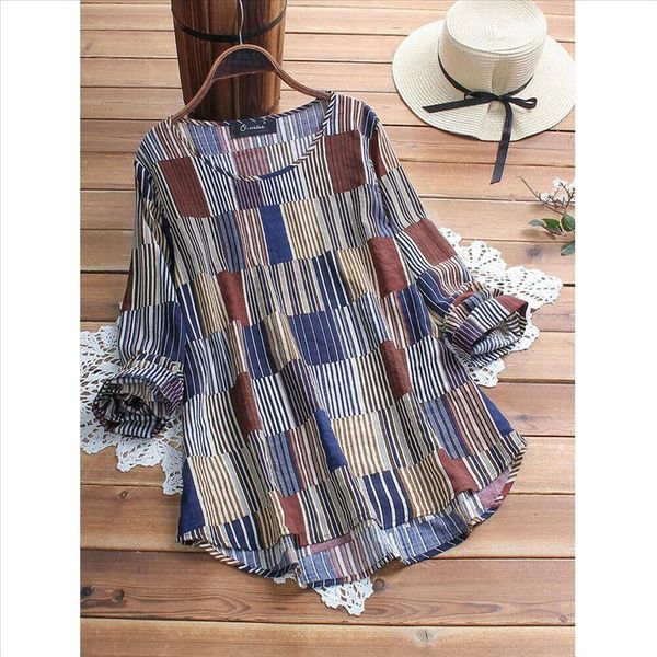 

womens summer stripe o neck blouse casual loose baggy tunic shirts plus size l 5xl plaid beach summer blouses, White