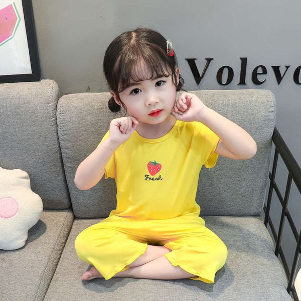 

thin modal pajamas sve summer short girls' high waist belly care home children's air conditioning cloth xh93hqsaa8r3, Blue;red